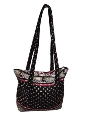 Vera Bradley Quilted Tote Bag Black Floral Paisley Shoulder Bag